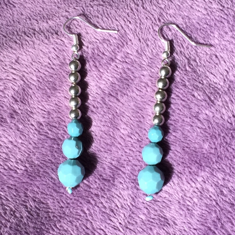 Handcrafted Turquoise & Silver Color Drop Earrings